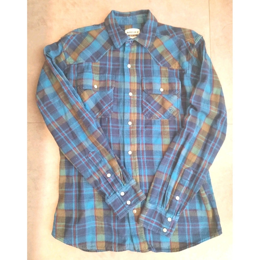 Ariat Retro Fit Flannel Pearl Snap Shirt Mens Medium Western Plaid Casual